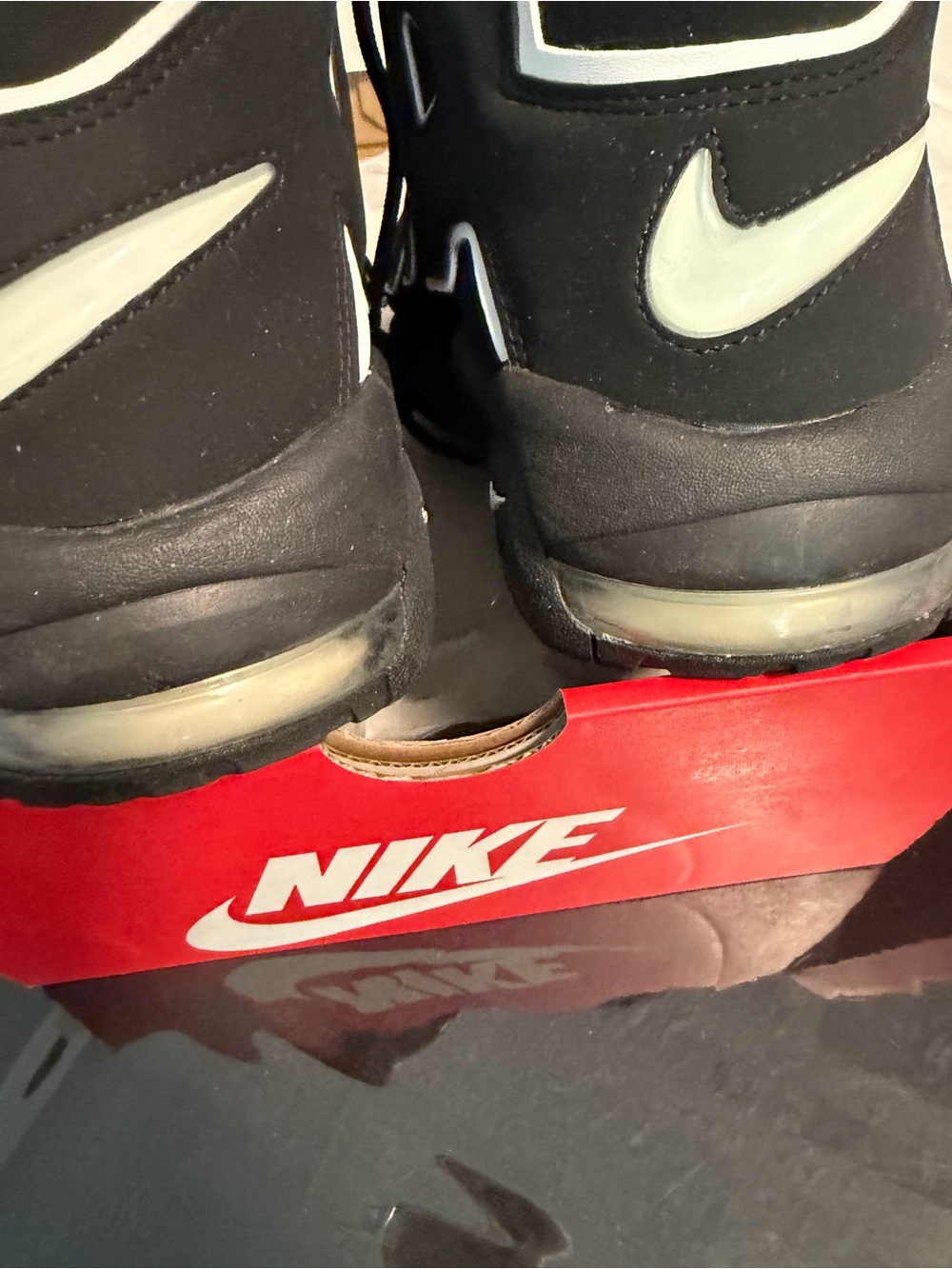 Nike Men’s Air More Uptempo Black with White Trim Sneakers - Picture 5 of 9
